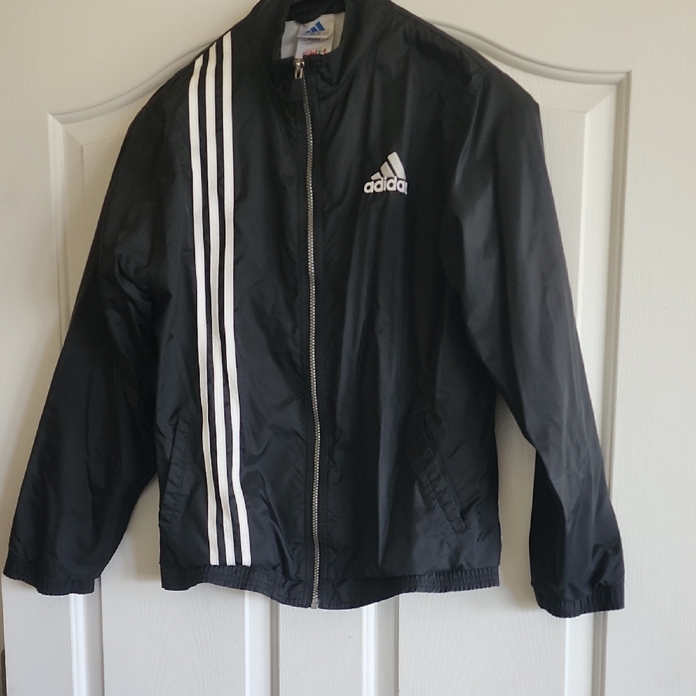 Adidas Black and White Windbreaker with Classic Stripes